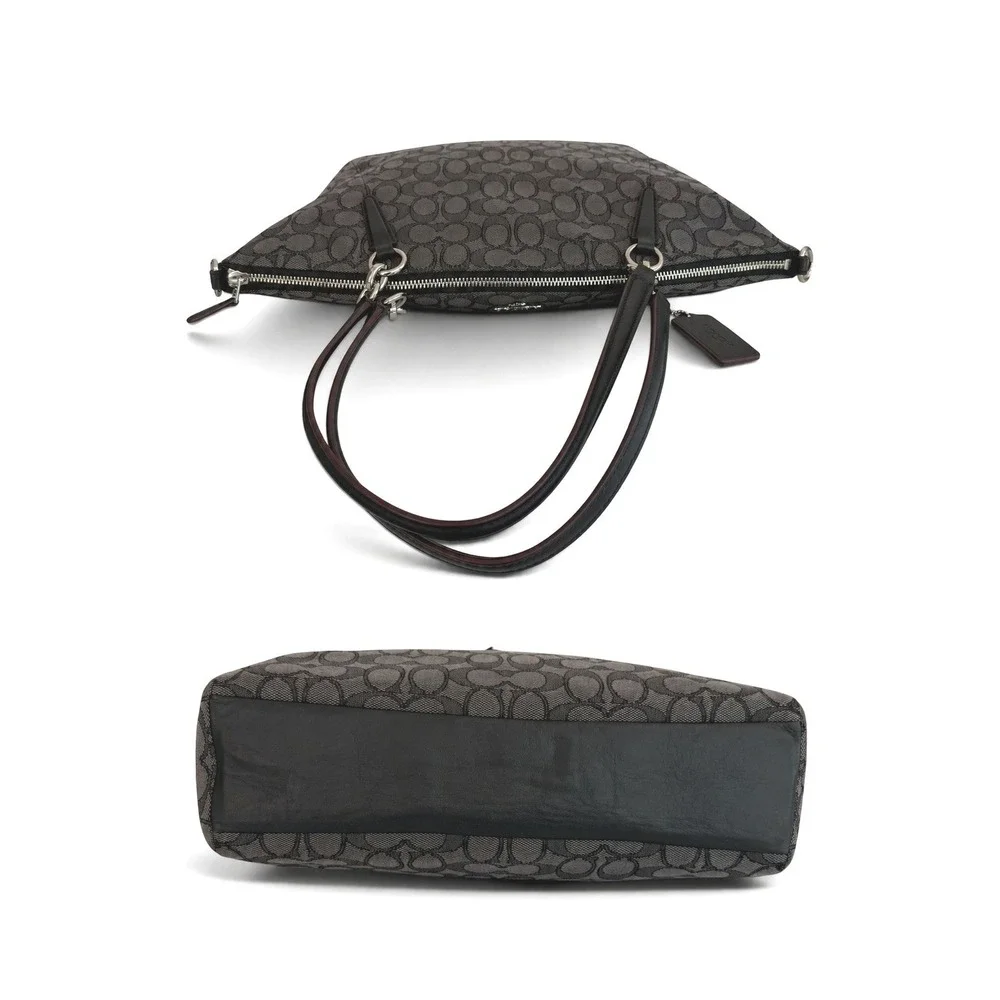 Coach Signature Canvas Tote Black Gray Zip Top Shoulder Bag Crossbody Strap - Picture 4 of 13